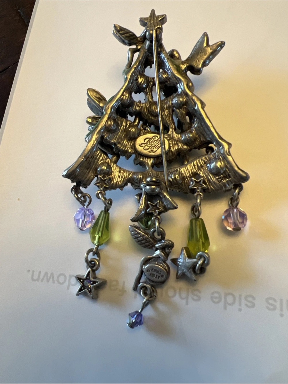 KIRKS FOLLY TREE FAIRIES CHRISTMAS PIN RUSTIC SILVER vintage - Picture 6 of 7